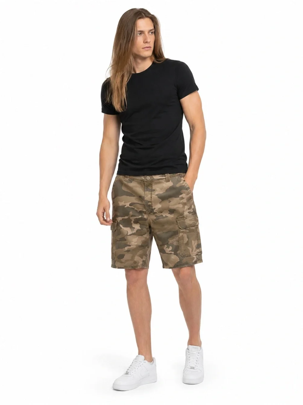 Wrangler Mens Camo Cargo Shorts 32 Tan Brown Utility Y2K Streetwear